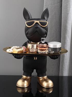 斗牛犬动物雕像家居装饰件雕餐饰配品储物托盘510狗桌模型像雕塑