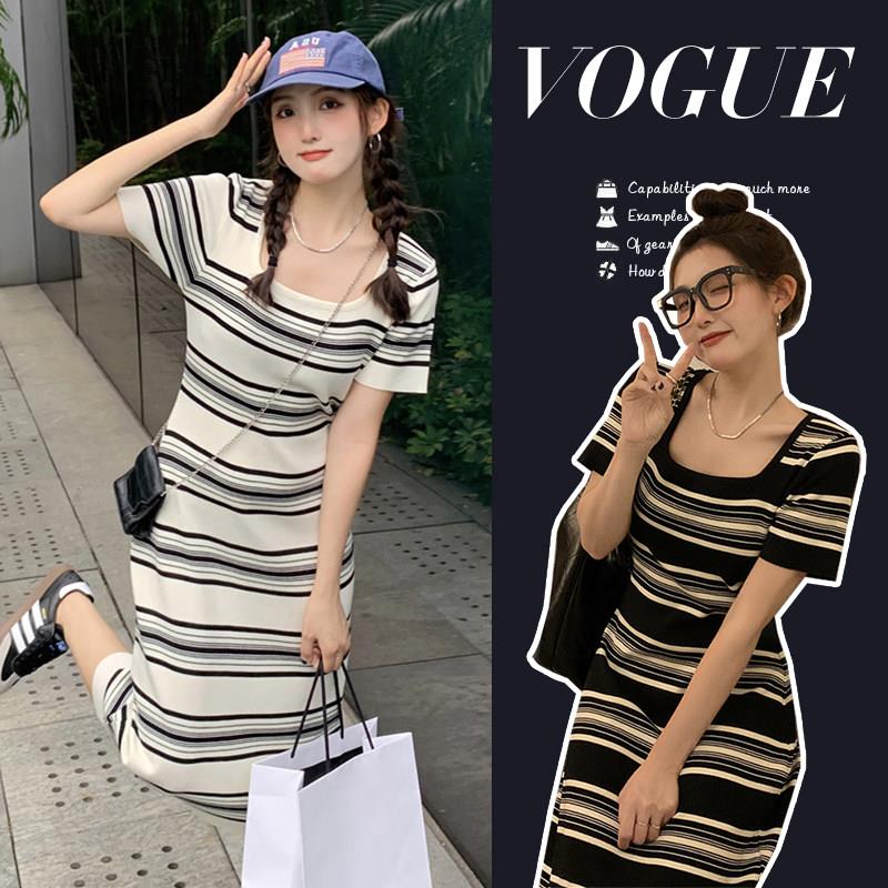 孕妇夏装洋装2025新款时尚款条纹冰丝长版夏季薄款裙子夏天衣服