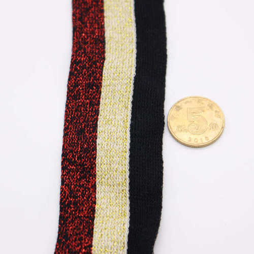 黑白红蓝金线条纹针织微弹棉线织带装饰带服装辅料宽3.6cm50码/卷