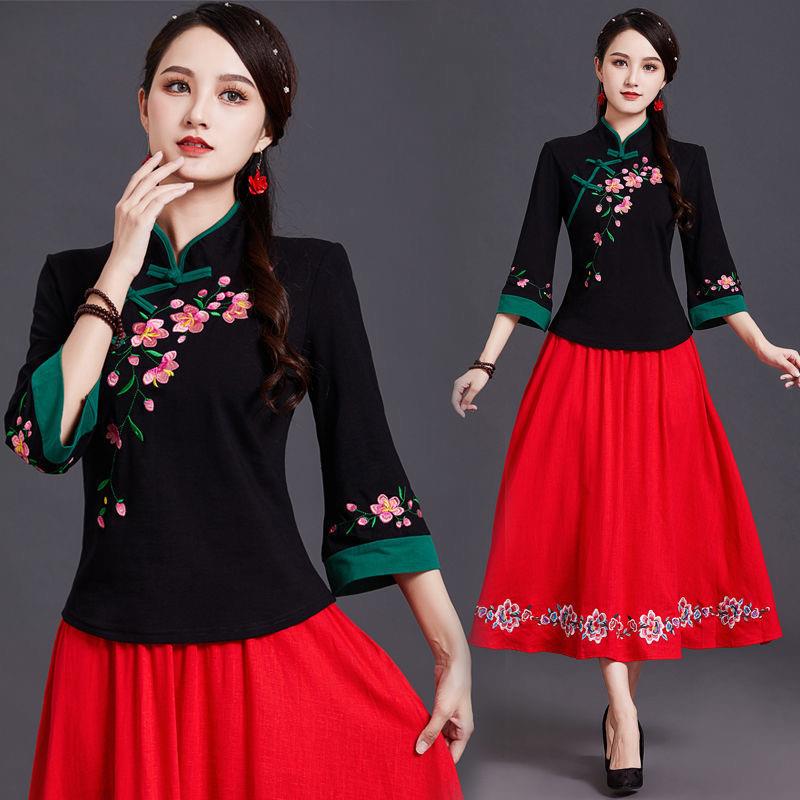 特价广场舞服装女新款名族风跳舞衣服棉立领绣花舞蹈服装显瘦演出