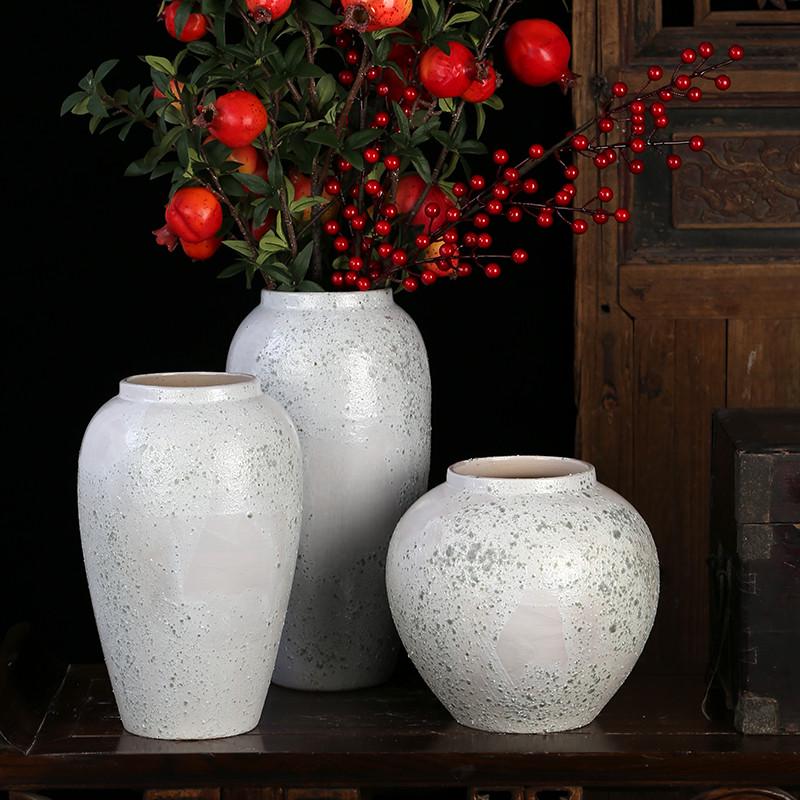 现代简约陶瓷花瓶日式摆件复古小清新干花插花手工白色粗陶罐瓷器