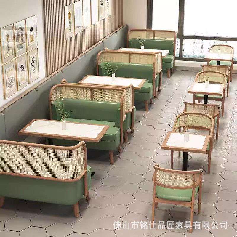 卡座沙发东南亚港式茶餐厅日料店编藤实木桌椅组合编藤实木卡座