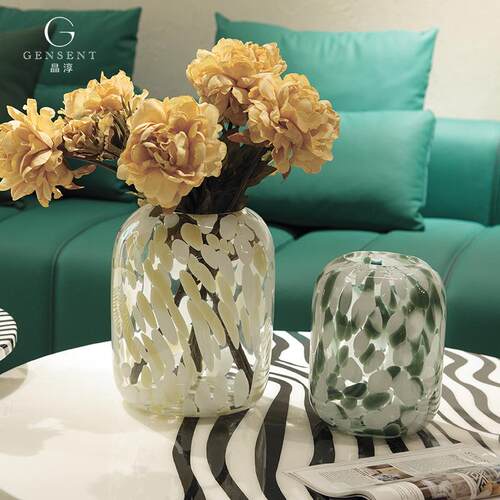 晶淳 小清新现代北欧风玻璃人工吹制艺术插花瓶 餐桌餐边柜装饰品