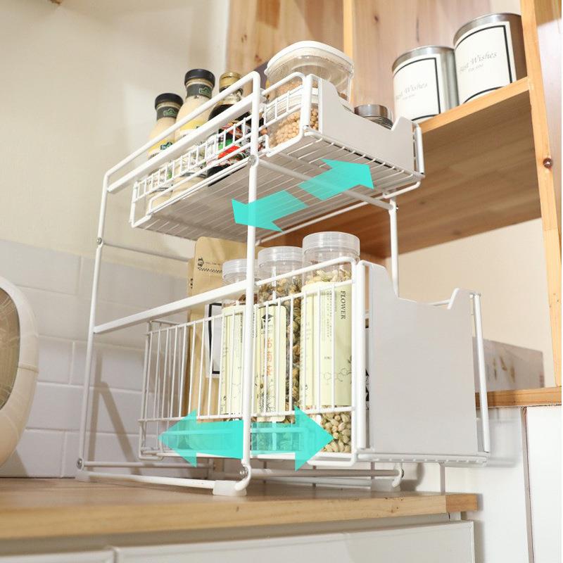 MJ-7366厨下水槽置物架抽拉橱柜内屉式拉篮家用多功房能调料分层