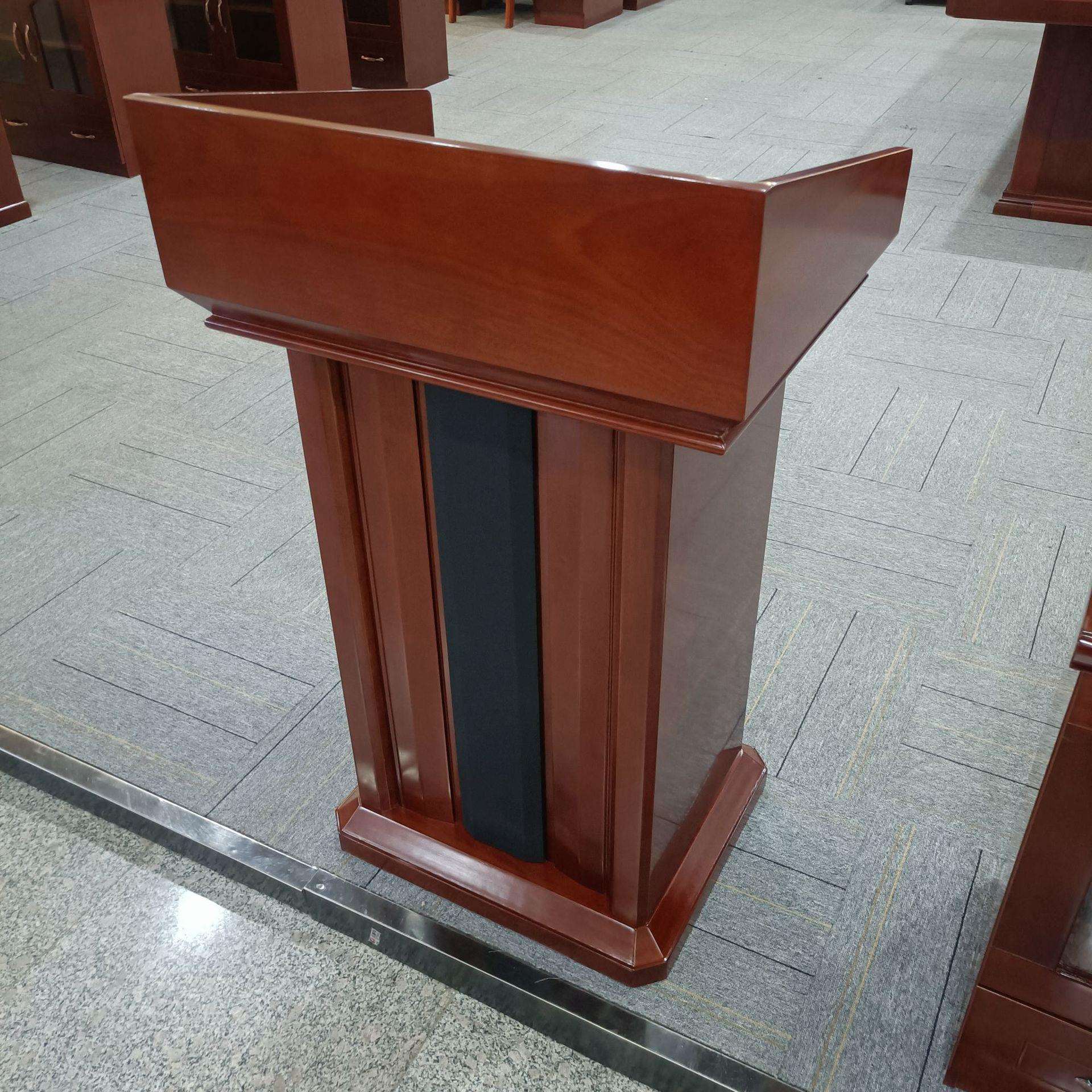 实木皮油漆演讲台红胡桃色发言台司仪迎宾导购台会议室主持桌子