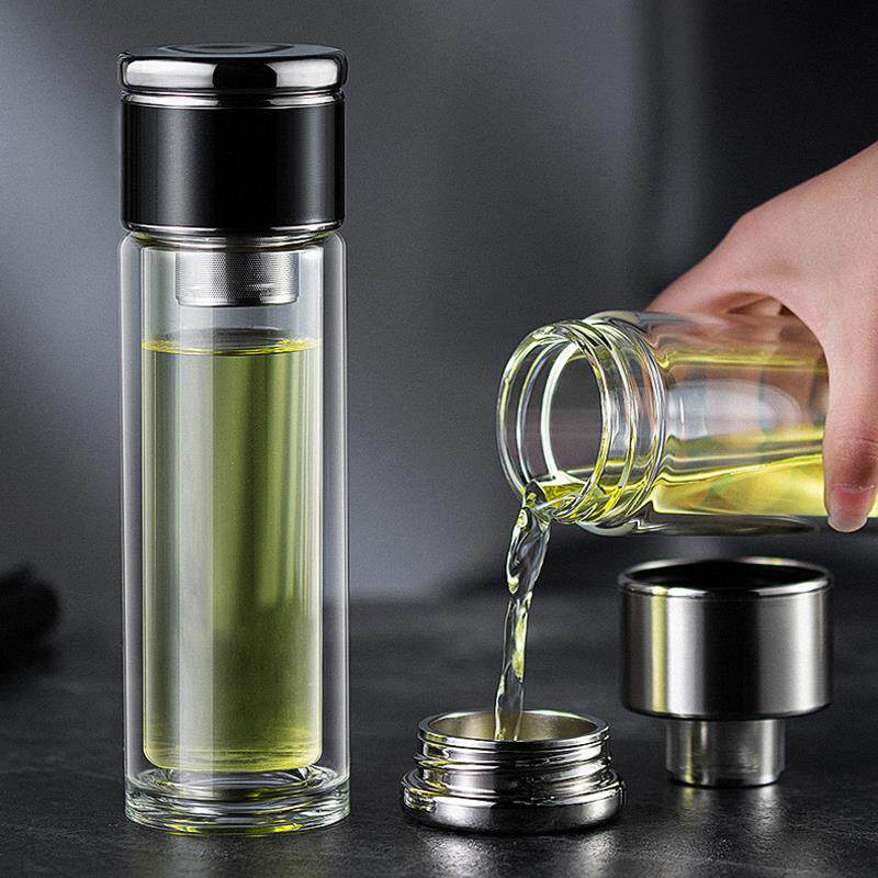简约个性茶水分离玻璃杯男女双层喝水杯子耐高温泡茶杯过虑网水杯