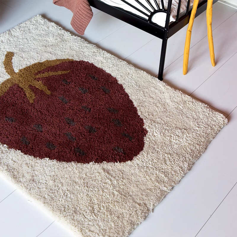 日式简约簇绒卧室床边地毯儿童阅读区床前防滑加厚毛绒地毯