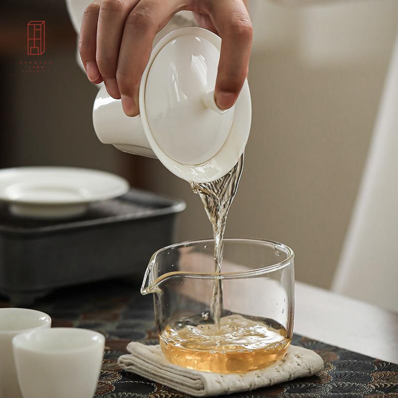 德化三才盖碗泡茶白单个陶瓷茶碗具薄胎GW-1004羊脂玉瓷不烫瓷手