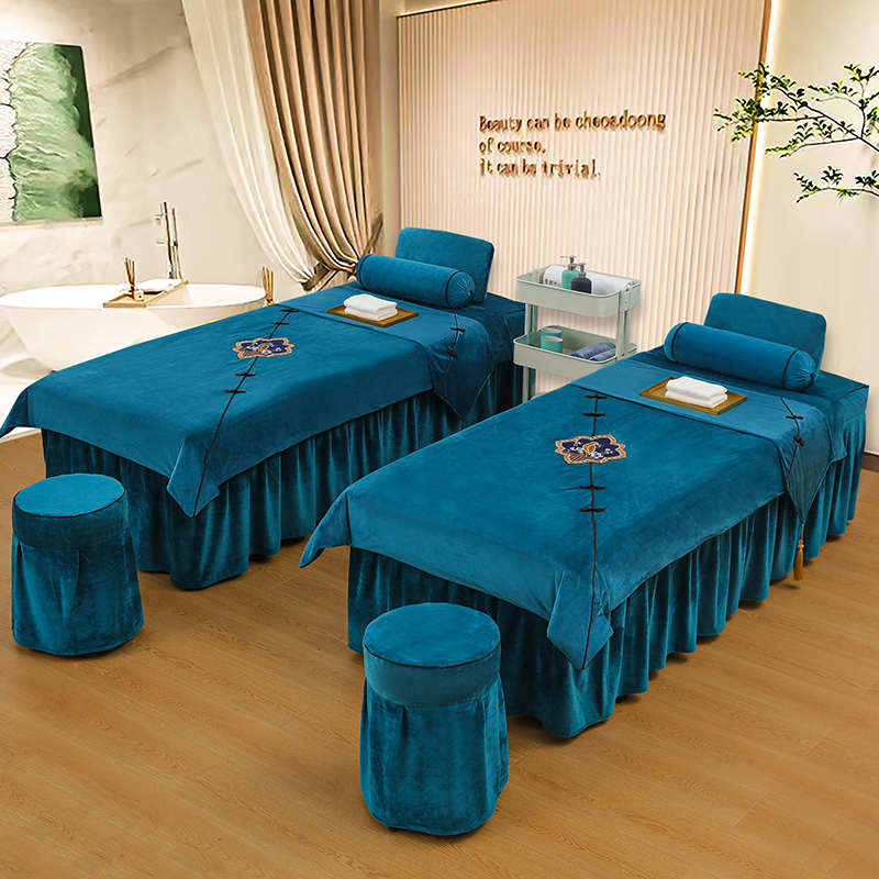 高档水晶绒美容床罩四件套北欧式风简约美容院专用美容床罩套定制