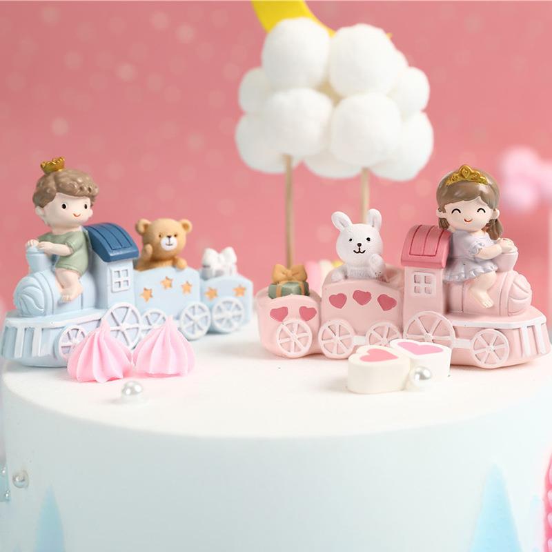 汽车摆件树脂工艺品小火车生日蛋糕男女孩周岁装饰趣饰小火车摆件
