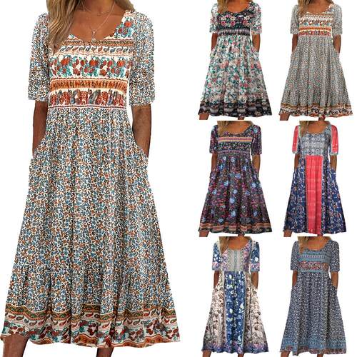 Women's Summer Dress  Casual Floral Print Mini V-Neck Halter