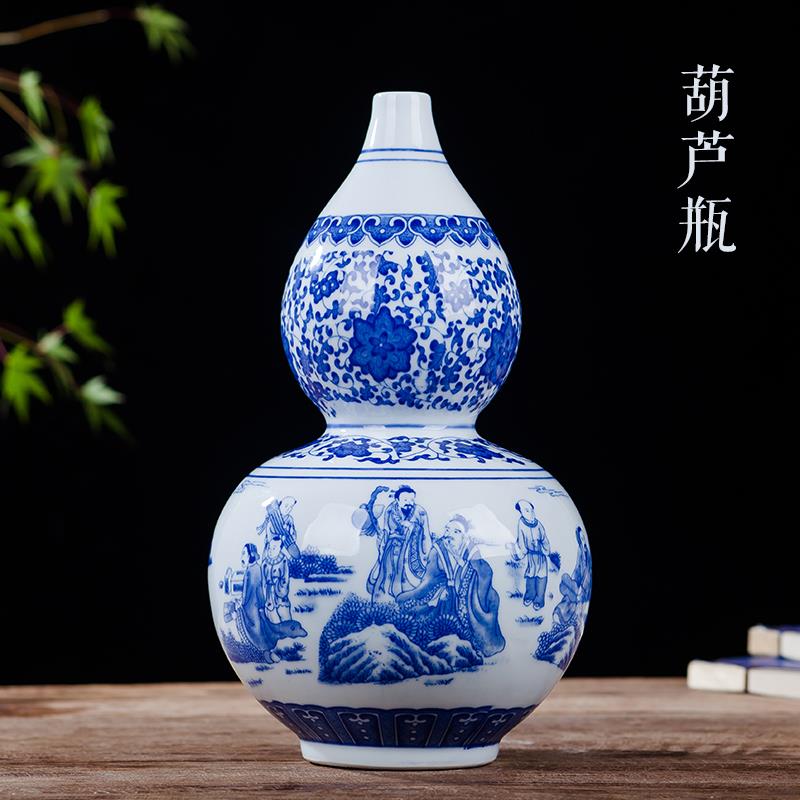 高档景德镇陶器瓷仿古青花瓷花富贵竹客厅电视柜瓶摆中件式家居装