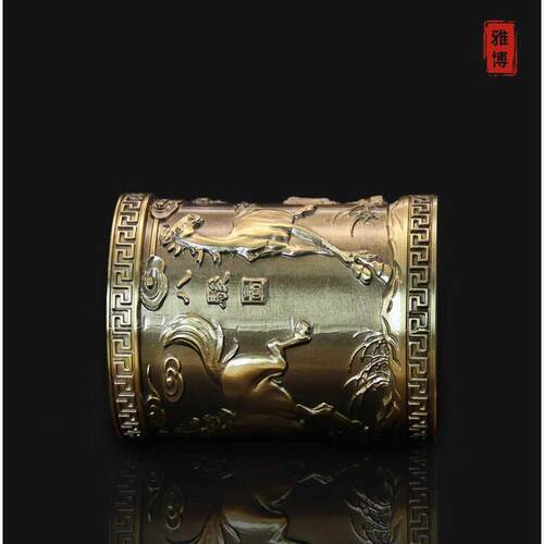 中式黄铜摆件八俊马铜笔筒办公室香筒用品工艺品养壶笔茶具配件