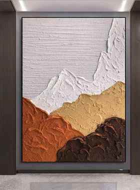手绘油画纯手工橙色客厅抽象装饰画丙烯砂岩立体肌理玄关挂画落地