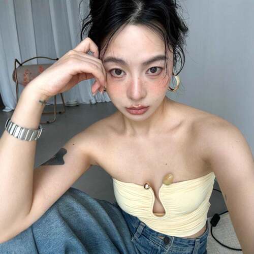 Womens Solid Color Cut Out Crop Tube Top Casual Sleeveless