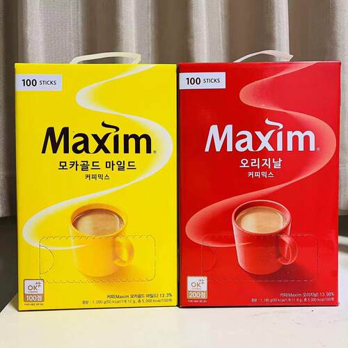 韩国进口黄麦馨maxim三合一速溶咖啡摩卡原味白金咖啡礼盒100条装