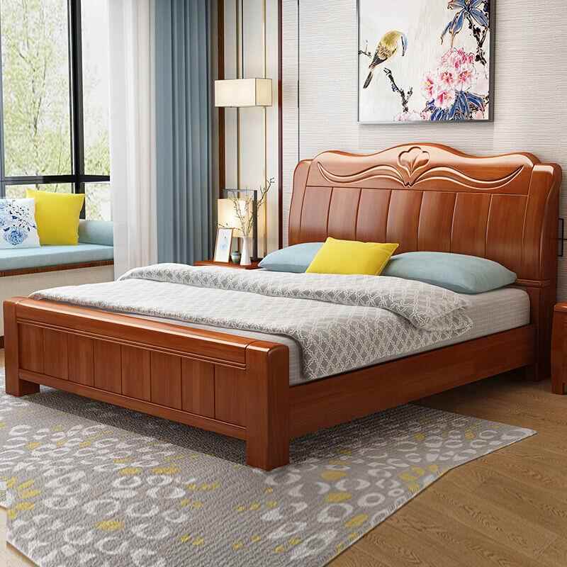 111新中式橡木全1米5收纳床现代简约木小户型家实用卧双室1米8人
