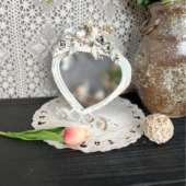 心形桌面镜美式 复古铁艺玫瑰花心形桌面镜家居室内桌面摆件 欧式