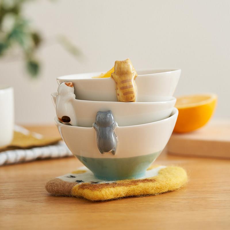 肆月儿童饭碗家用陶瓷小碗猫咪碗2026新款个人专用创意日式釉下彩