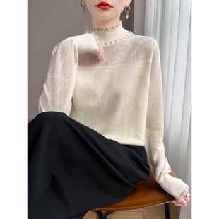 轻熟风高领蕾丝花边针织毛衣显瘦打底衫 洋气2025年1219e 温柔时尚