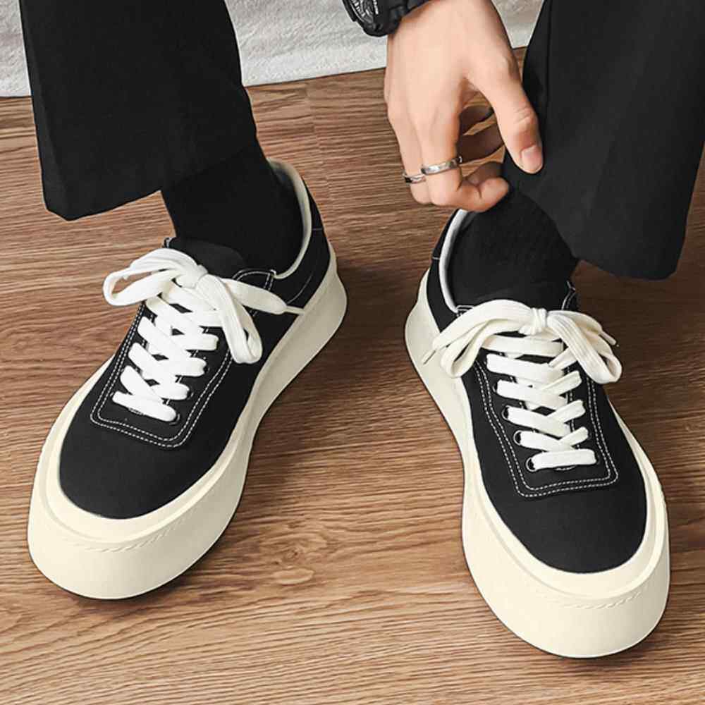 男款板鞋厚底帆布鞋板鞋男鞋透气时尚简约青年百搭厚底小众高级感