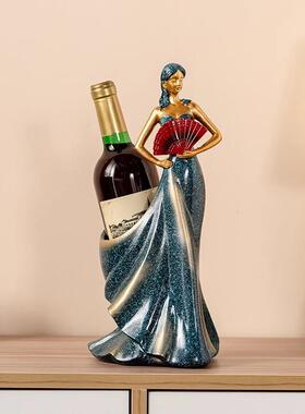现代美女红酒架摆件客厅酒柜装饰品玄关室内家居创意电视柜工艺品