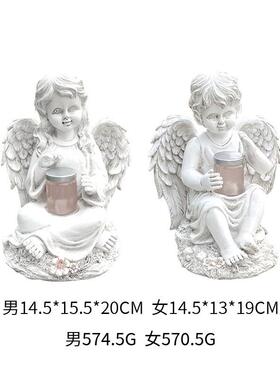 创意欧美少女天使太阳能灯花园草坪树脂小摆件家居庭院装饰品