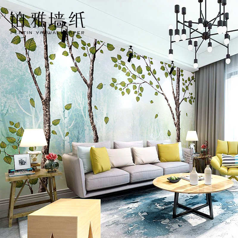 北欧树木森林树林客厅卧室电视背景墙布无缝壁布定制壁画2025新款