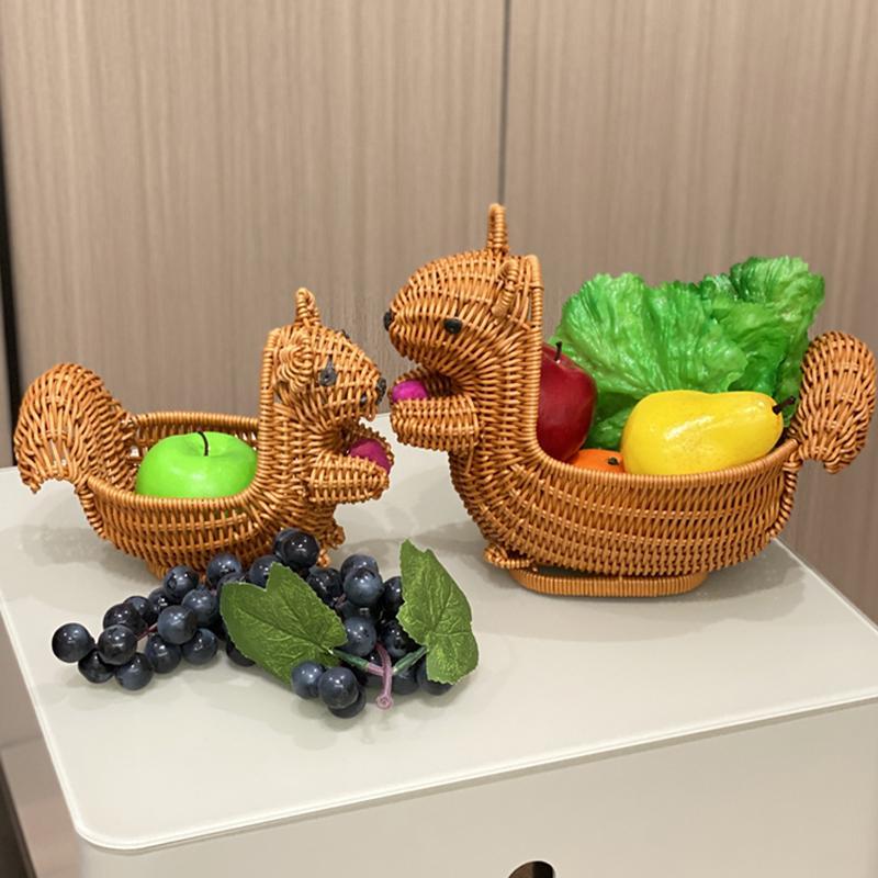 柳编箩筐竹编篮藤编收纳筐鸡蛋创意餐具果盘大象猪鹿动物摆件托盘