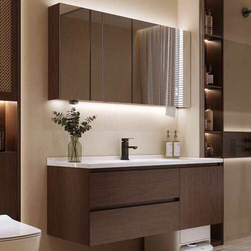 中古风陶瓷一体盆卫生间洗漱台可放扫地机器人洗手池柜浴室柜组合