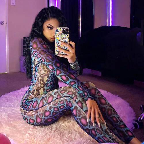 Snake patterned tight fitting jumpsuit women蛇纹紧身连体衣女