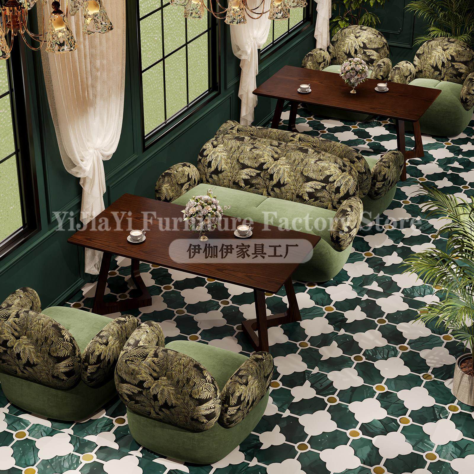 复古商用沙发椅中古双人沙发餐厅餐桌椅组合餐饮卡座咖啡厅休闲椅