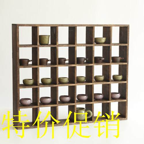 实木多宝阁茶杯架子茶壶茶具收纳置物壁挂展示架中式复古茶架50格