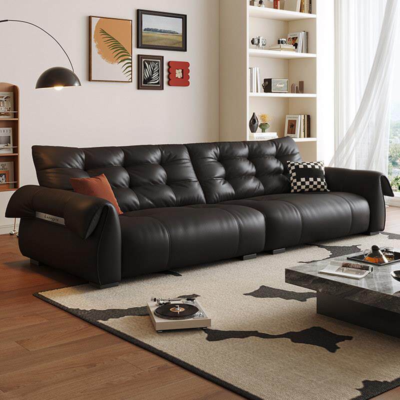 天鹅真皮沙发客厅简约小户型2026年新款家具头层牛皮黑色直排沙发