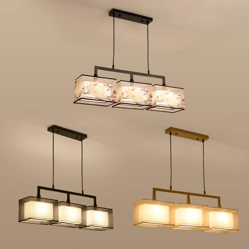 长方形新中式餐厅吊灯 仿古现代简约中式灯创意三头铁艺吧台灯具