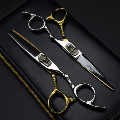 6.0寸FNT-11奈普森彩色牛头款平剪美发直剪牙剪白金色黑蓝色05-5