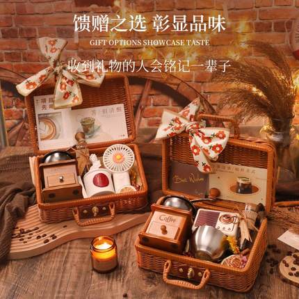 手磨手摇手压咖啡机送人咖啡豆研磨机一体小型家用便携式礼盒套装