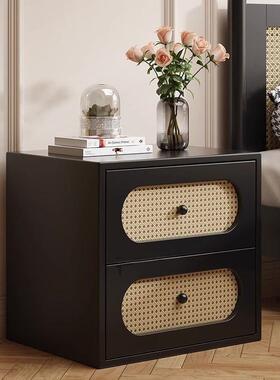 柜中古风藤床头木森斯65202用5新款小编型卧室家实木床边柜复古储