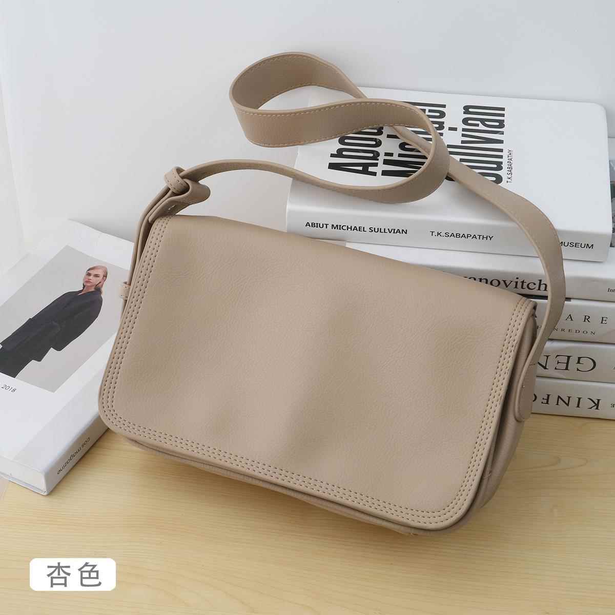 韩版休闲新款女包文艺范轻复古宽肩带软皮纯色单肩包斜挎包腋下包