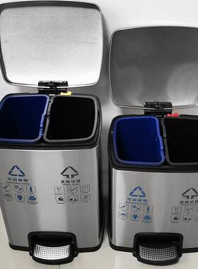 不锈钢15L20升位干湿垃圾分类脚踏厨垃圾桶室单酒店办公家用SJ12/