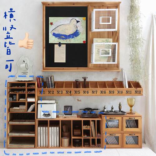 叁杉家居覆古手账书桌收纳盒办公桌面画 画笔彩色铅笔木质格子书