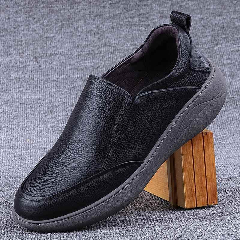 正品外贸男鞋真皮休鞋厚高底气垫套闲脚增减轻便皮鞋男震头层牛皮