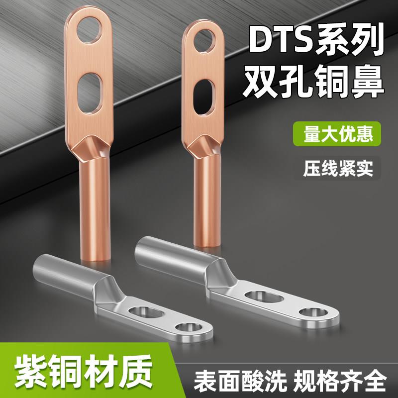 DTS双孔铜鼻子冷压铜接头铜线耳双眼铜接线端子国标A级镀锡120