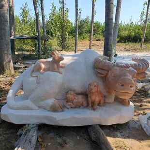 x057石雕牛校动物雕塑奋斗青生石开荒园石牛晚霞红汉白玉户牛外肖