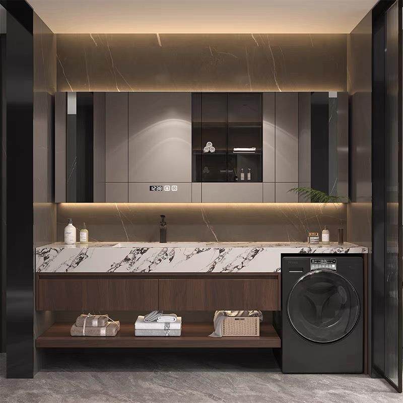 极简岩板洗衣机阳台一体柜浴室柜组合无缝陶瓷盆洗手洗脸洗漱台