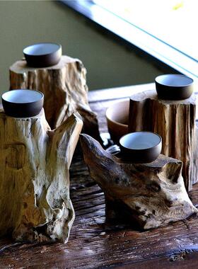 泰国东南亚小木桩底座摆件装饰异形形状木桩装饰茶托木孔养小多肉