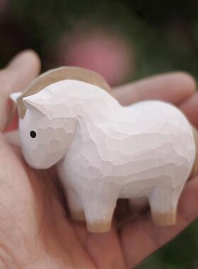 鹿妖商店 小胖马 小唐马 白龙马纯手工木雕实木桌面摆件 生肖礼物