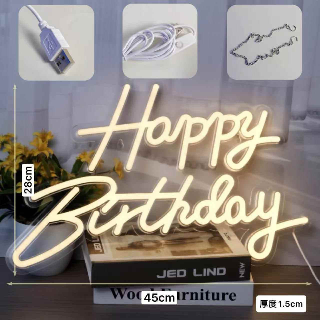 英文发光字亚克力生日快乐霓虹灯led派对聚会场景布置装饰氛围灯