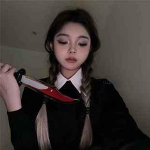 万圣节装饰仿真流血刀cos动漫表演道具整蛊流血假刀塑料带血尖刀