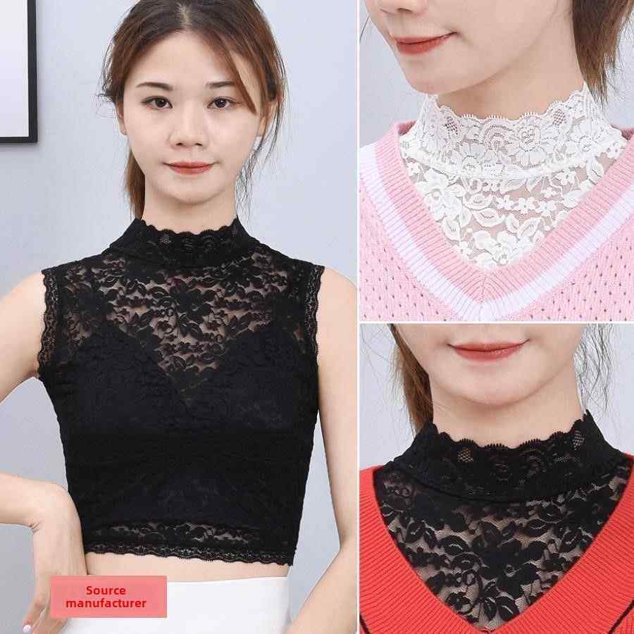 韩版洋气半高领蕾丝打底假领子女秋春多功能装饰衣领套头花边围脖